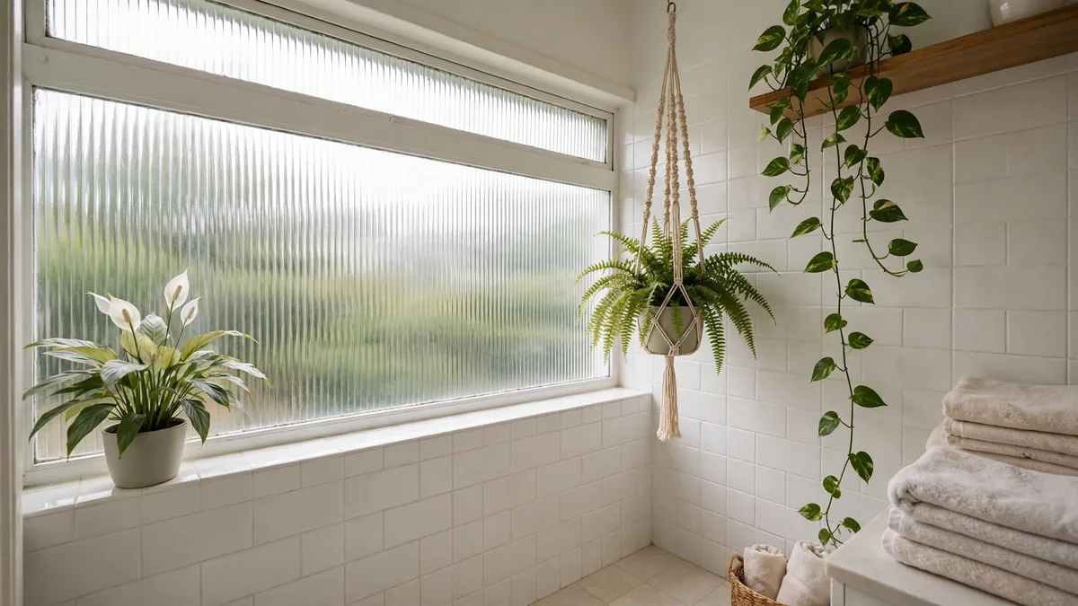 Plantas para banheiro como samambaia, jiboia e lírio-da-paz perto da janela